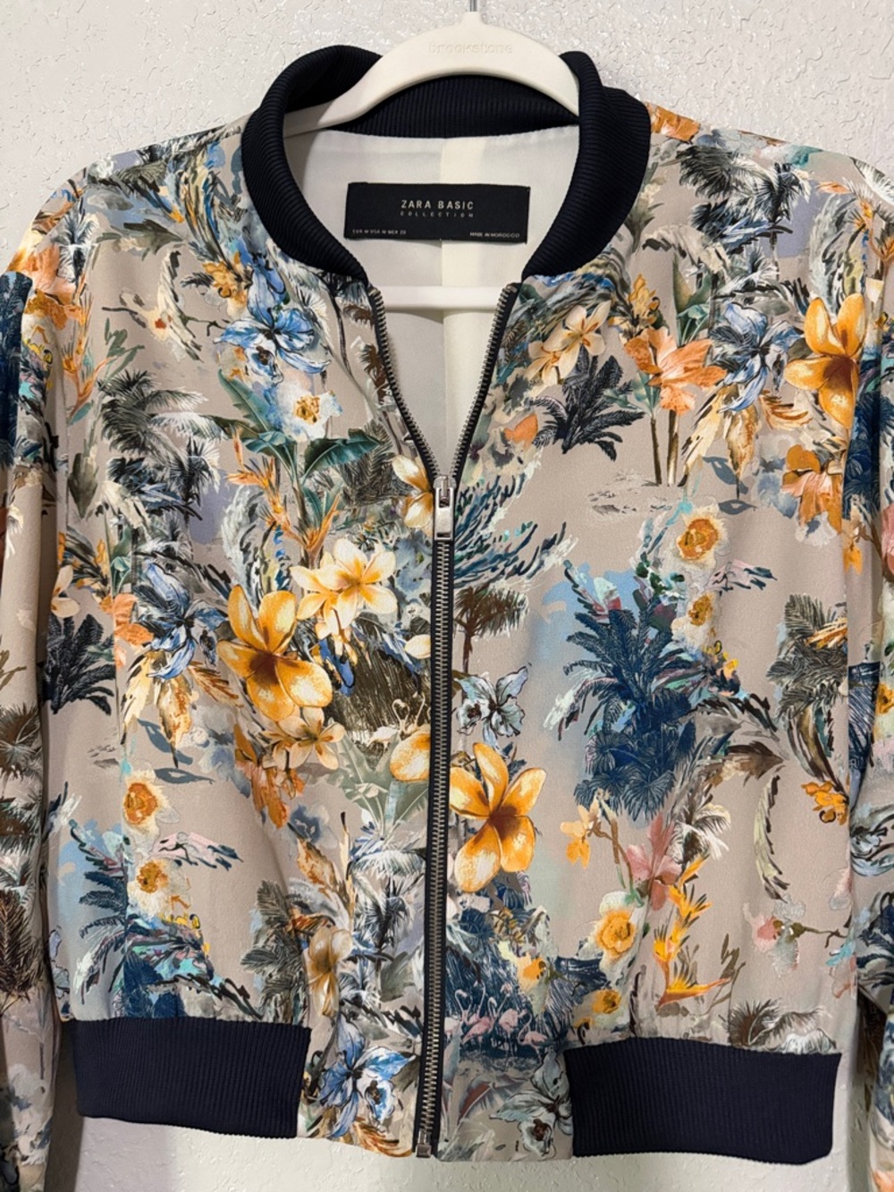 Zara Floral Bomber Jacket - Beige, Yellow, Blue, Green